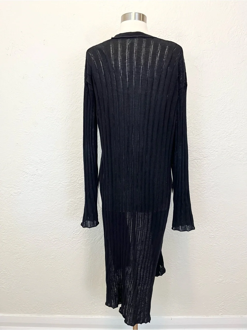 Free People Black Duster Cardigan Ribbed Boho Bohemian Festival Hippie Medium M